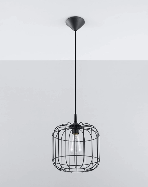Druciana LAMPA wisząca SL.0296 industrialna OPRAWA zwis druciak metalowy klatka czarna