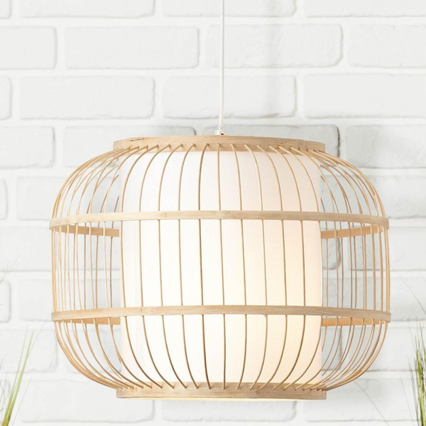 Zwisowa lampa boho Bones 99266/09 klatka bambusowa biała