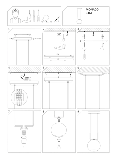 Czarny zwis nowoczesny Monaco 9364 szklana kula ball nad stół