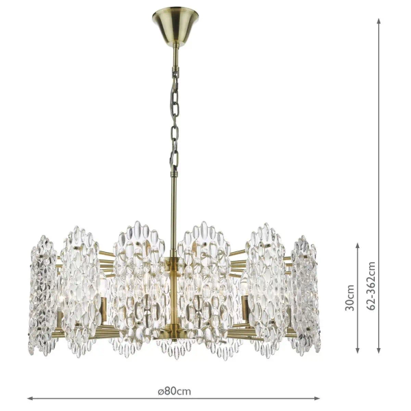 Wisząca lampa glamour Porthos POR1575 kryształowa na łańcuchu mosiądz