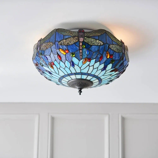 Szklana lampa sufitowa Dragonfly 70722 witrażowa do sypialni niebieska