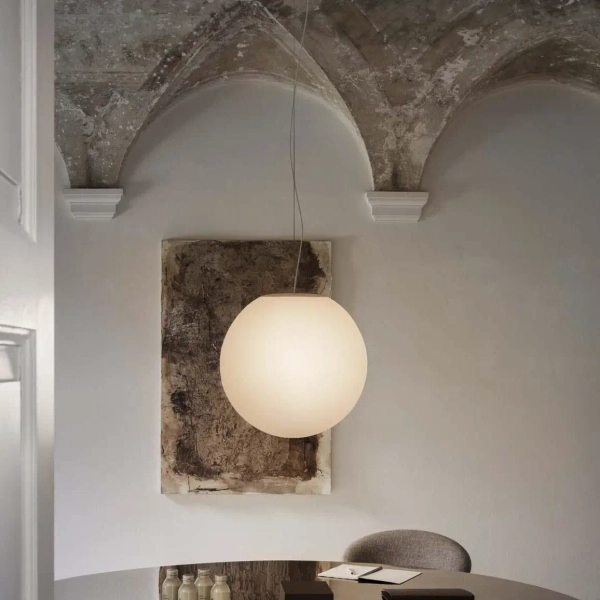 Wisząca okrągła lampa Mapa biała ze szkła 1xE27 42W kulista nad stół do salonu 32139