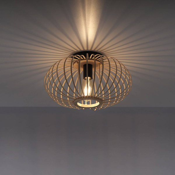 Skandynawska lampa sufitowa Racoon okrągła do salonu drewno