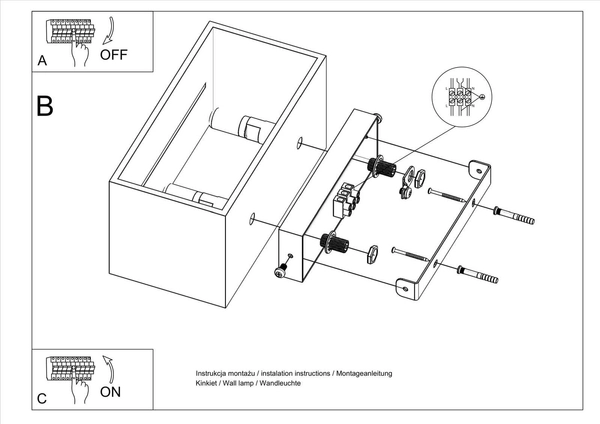Kinkiet LAMPA przyścienna SL.0529 prostokątna OPRAWA kostka metalowa szara