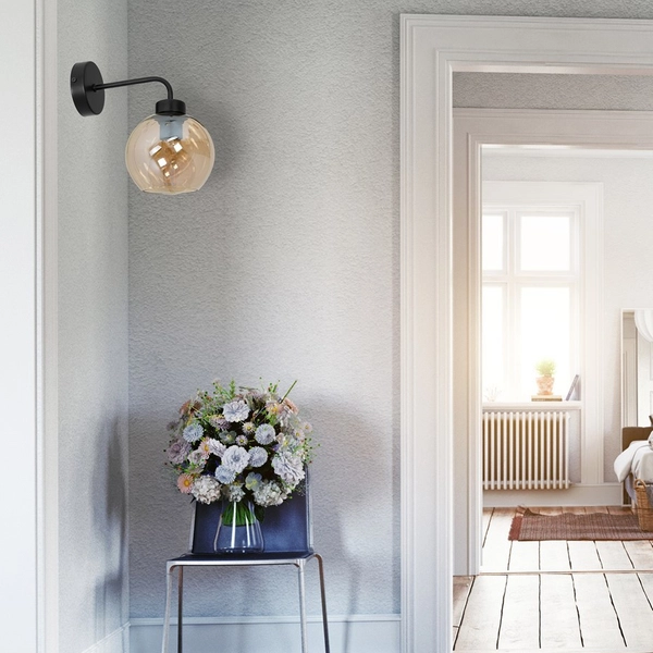 Skandynawska LAMPA ścienna SOFIA MLP6572 Milagro szklana OPRAWA loftowy kinkiet kula czarna bursztynowa