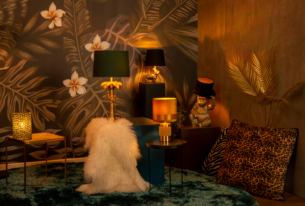 Dekoracyjna LAMPA biurkowa EXTRAVAGANZA COCONUT 10505/81/02 Lucide abażurowa LAMPKA orientalna na stół małpki zielone złote