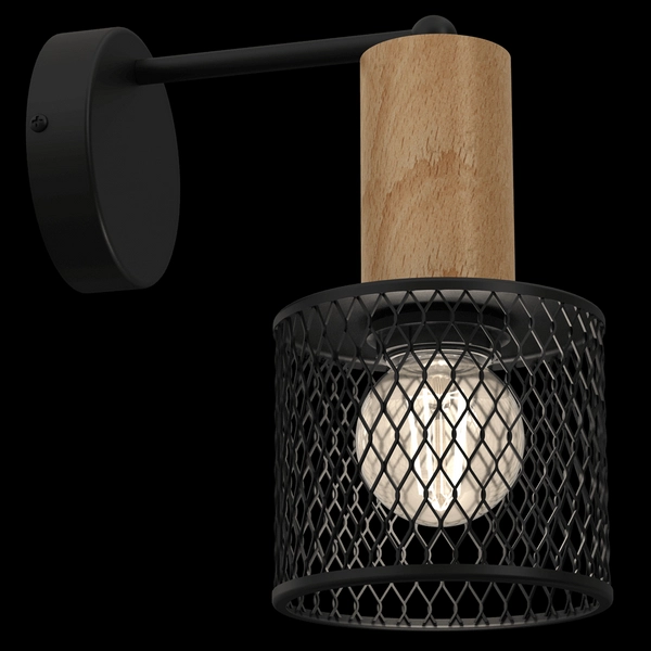 Industrialna lampa ścienna Sobresa do pokoju czarna drewno