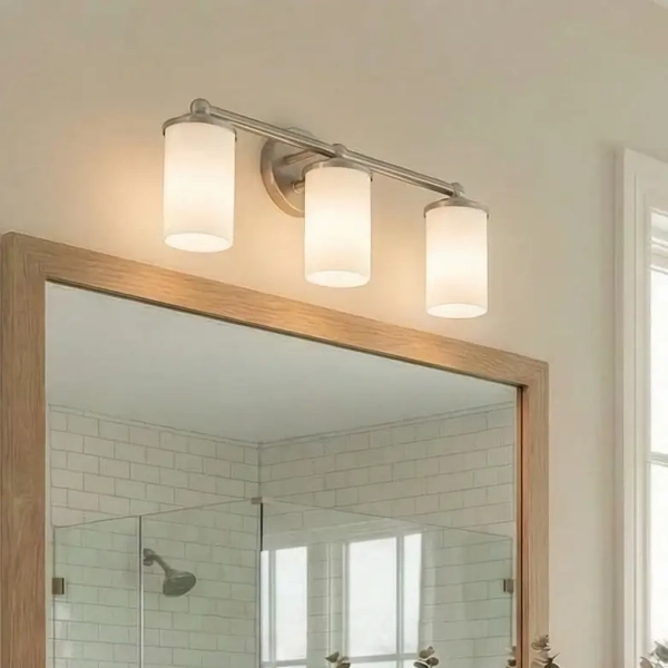 Ścienny kinkiet nad lustro JERSEY nikiel satynowy szklany E27 3-punktowy nad stół W03705NS