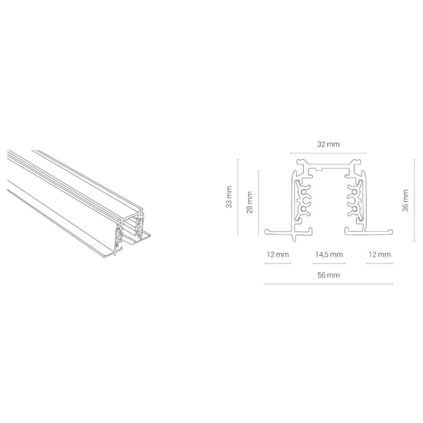 Szynoprzewód sufitowy 2m COMMERCIAL TRACK LIGHTS SYSTEM 8694 Nowodvorski 3-fazowa podtynkowa listwa 230V czarna