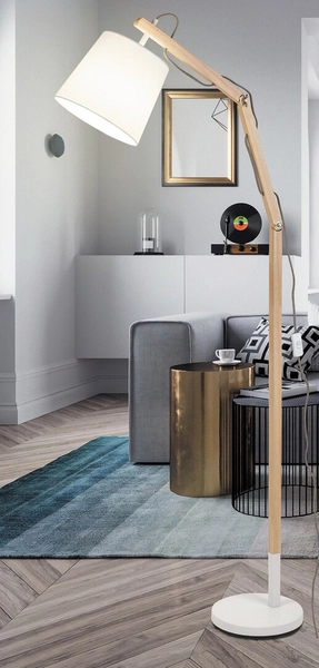 Stojąca LAMPA podłogowa THOMAS 4192 Rabalux skandynawska OPRAWA regulowana abażurowa drewno buk biała