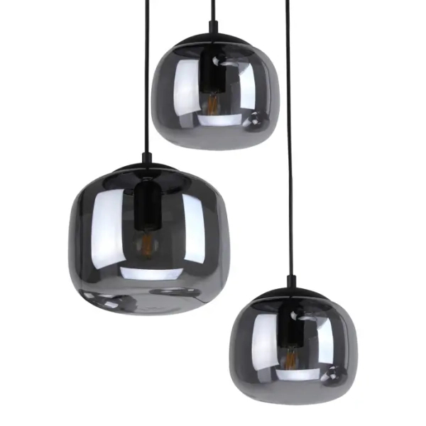 Potrójna szklana wisząca lampa Calto PND-67705-3-BK-SG przydymiona