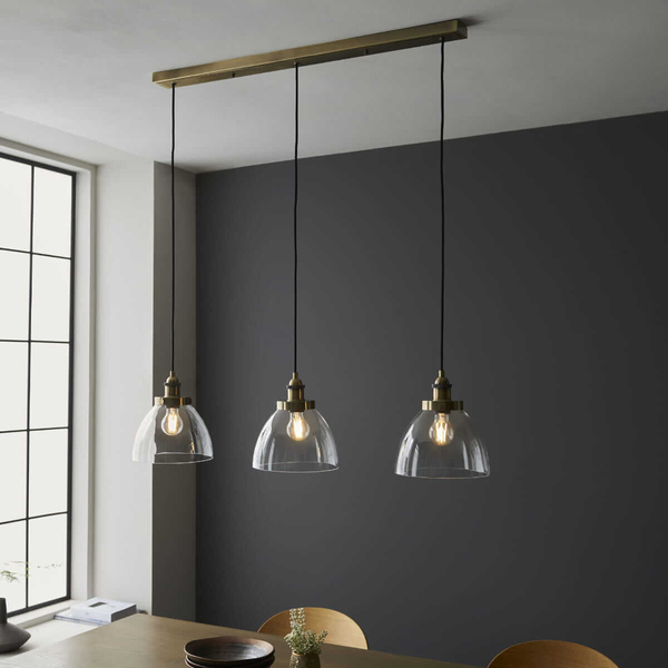 Lampa wisząca na listwie Hansen 98114 Endon przezroczysta mosiądz chrom