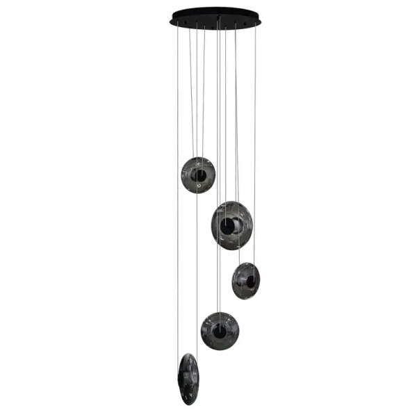 Wisząca lampa kaskada ANDORA czarna przydymiona szklana 5x44W 3000K szklana do salonu AZ6887
