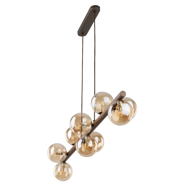 Lampa wisząca kulista Estera Wood 11097 molekuły brązowa bursztynowa