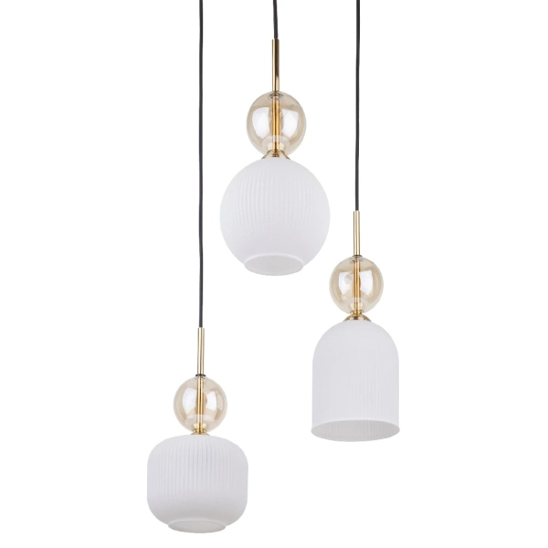 Wisząca lampa do przedpokoju Sophia Cognac ryflowana biały czarny