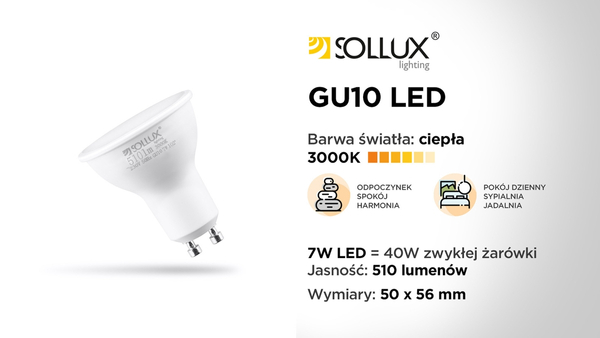 Żarówka LED GU-10  SL.0972 3000K biała ciepła MR50 7W 510lm