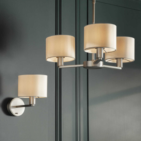 Lampa wisząca abażurowa Daley 60256 Endon nikiel biała srebrna