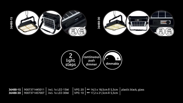 Ogrodowa lampa Solar 36488-30 Globo LED 30W 4000K z włącznikiem IP44 czarna