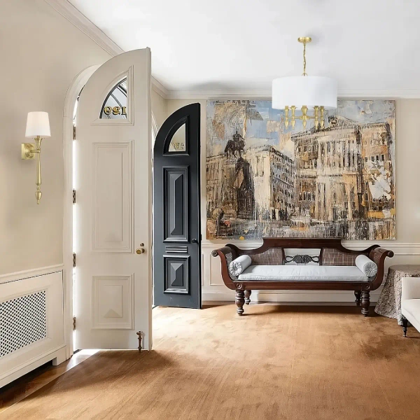 Wisząca lampa z abażurem Austin P05197BR-WH Cosmolight biały mosiądz