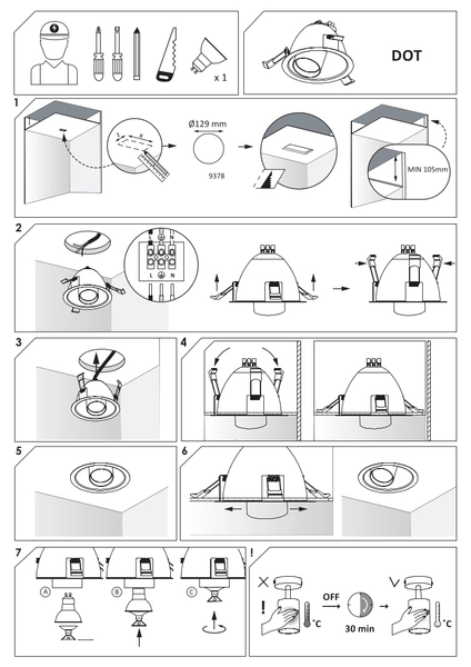 Lampa do zabudowy Dot 9378 oczko regulowane wpuszczane białe