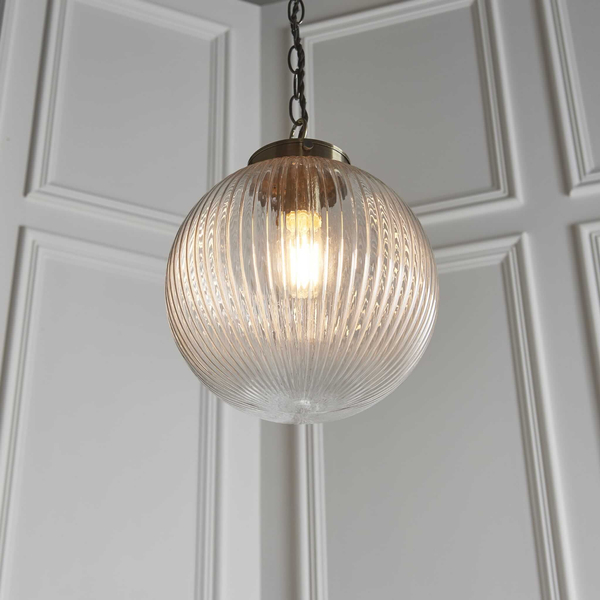 Kulista lampa wisząca Brydon 71123 Endon łańcuch szkło przezroczysty mosiądz