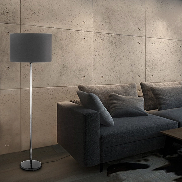 Stojąca lampa podłogowa Hotel 9300 abażurowa do salonu okrągła szara
