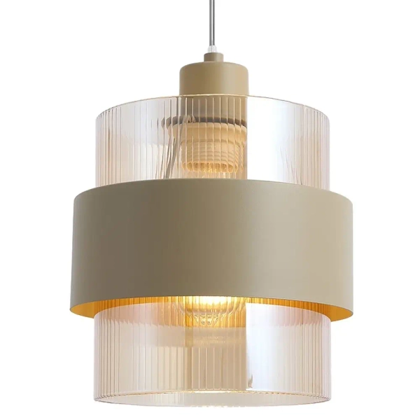 Żebrowana lampa wisząca do jadalni Valentino ML2239 potrójna beżowa