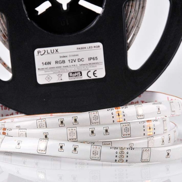 Taśma LED zestaw RGB 314444 Polux 18W sterownik zasilacz IP65 biała