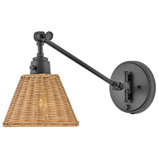 Naścienna lampa na wysięgniku Arti HK-ARTI-1W-BK-NR rattan drewniana czarna