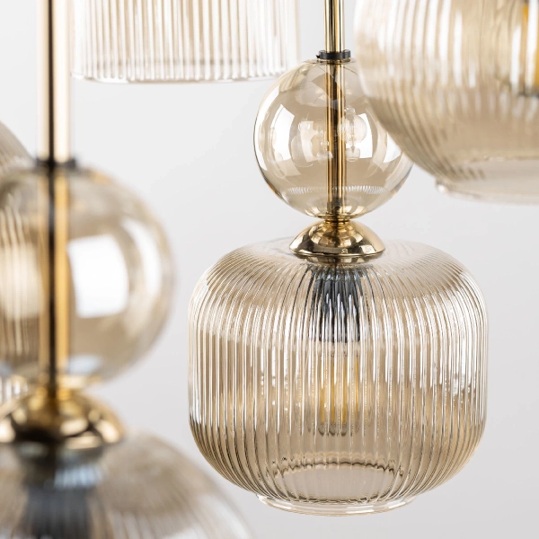 Szklany żyrandol nad stół Sophia Cognac 11043 ryflowany bursztynowy