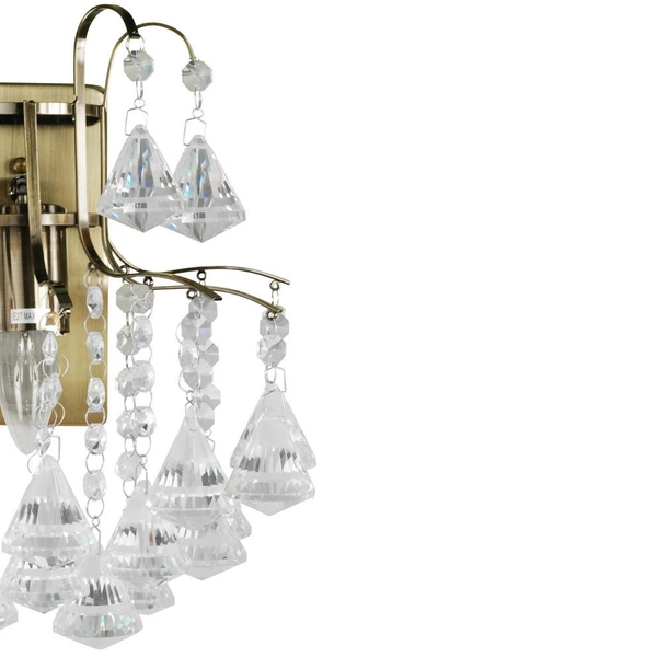 Kinkiet LAMPA ścienna 6246/1 21QG+TR Elem szklana OPRAWA z kryształkami glamour crystals mosiądz przezroczysta