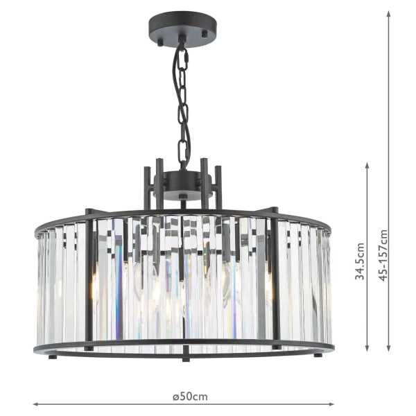 Kryształowa wisząca lampa Kiran KIR0522 regulowana na łańcuchu czarna