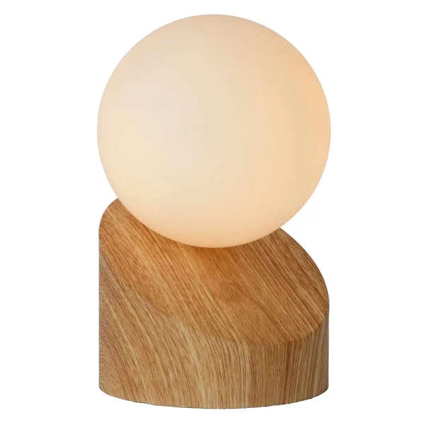 Lampka na szafkę nocną kula Len 45561/01/72 Lucide szklana biała drewniana