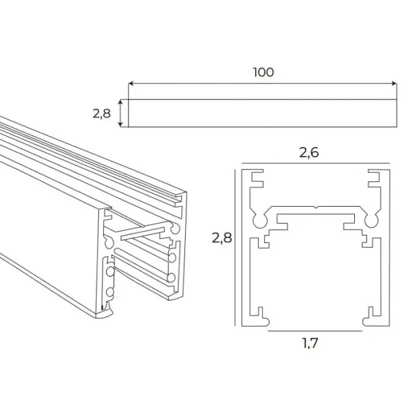 Natynkowy szynoprzewód magnetyczny 1m MT0028 metalowy biały