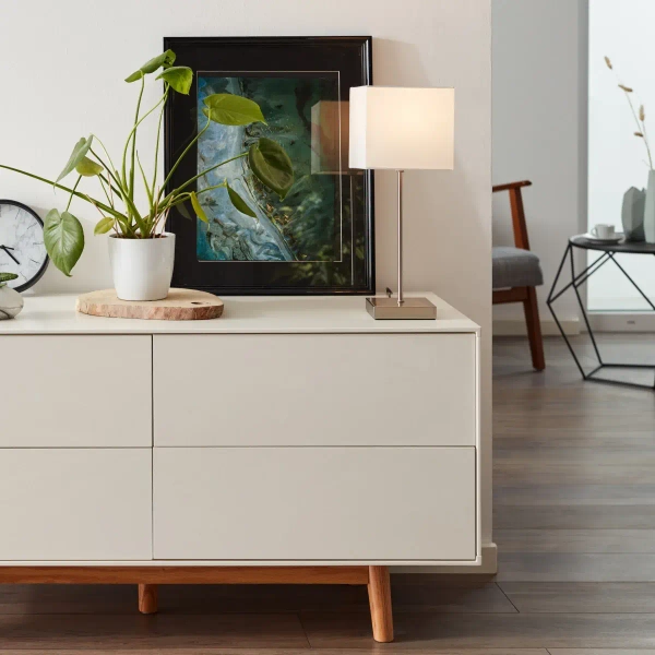 Abażurowa lampa stołowa Aglae 94873/05 biały srebrny