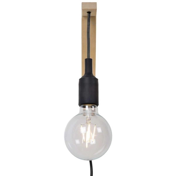 Kinkiet LAMPA ścienna FIX WALL 08208/01/30 Lucide metalowa OPRAWA na przewodzie czarna drewno