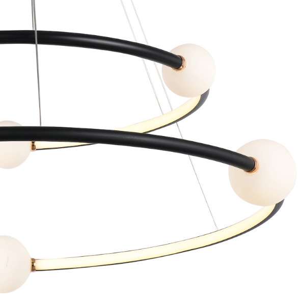 LAMPA wisząca LOZANNA PND-20112035-2A-BL Italux okrągła OPRAWA metalowa LED 86W 3000K pierścienie rings kule balls  czarne