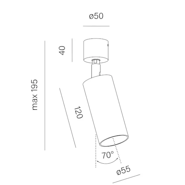 Sufitowa lampa spot biały PET 1xGU10 50W tubka z regulacją minimalistyczna 10045-G000-00-PH-13