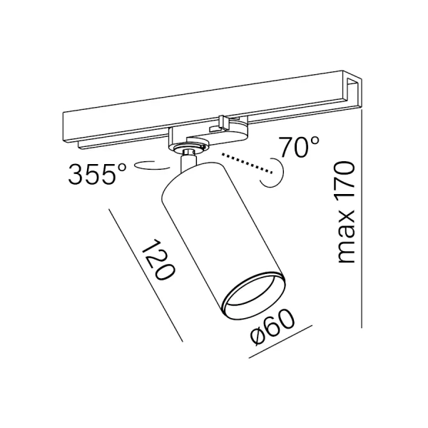 3-fazowa lampa sufitowa do systemu szynowego PET next czarna ON/OFF LED 8,5W 3000K 16362-M930-FB-00-12