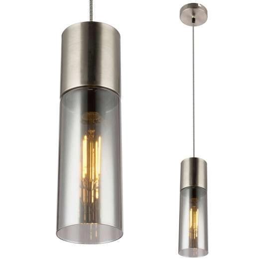 Loftowa LAMPA wisząca ANNIKA 21000HN Globo tuba OPRAWA szklana ZWIS okrągły nikiel matowy przydymiony