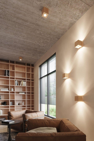 Downlight LAMPA sufitowa Quad SL.0493 Sollux drewniana OPRAWA w stylu skandynawskim kostka