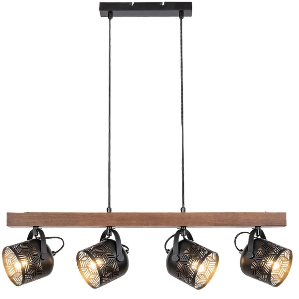 Drewniana lampa wisząca Rotem 3300 belka do kuchni nad wyspę czarna