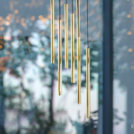 Lampa wisząca AKADI 0136 metalowa tuby zwis kaskada czarny złoty