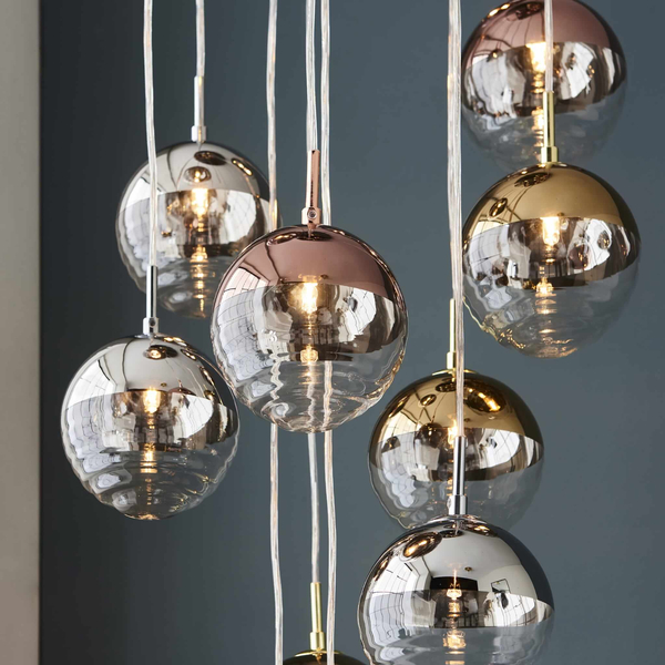 Zwisająca lampa wielopunktowa Paloma 98115 Endon kule chrom złoty przezroczysty