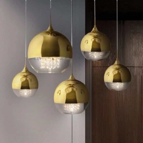 Lampa wisząca Fermi P140-PL-170-5-G kryształki kaskada złota