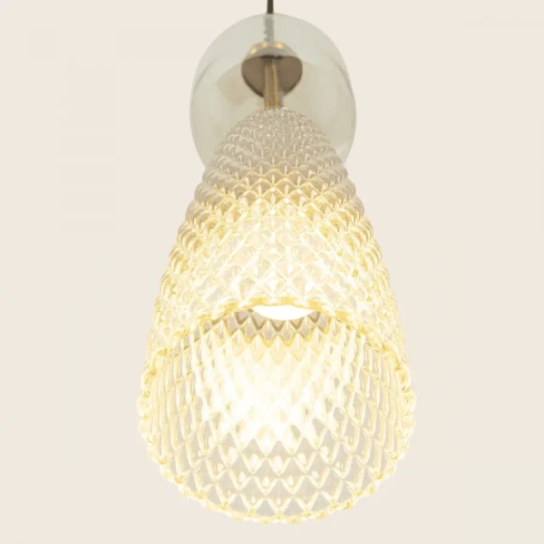 Szklana zwisająca lampa do kuchni 23008 nad stół mosiądz