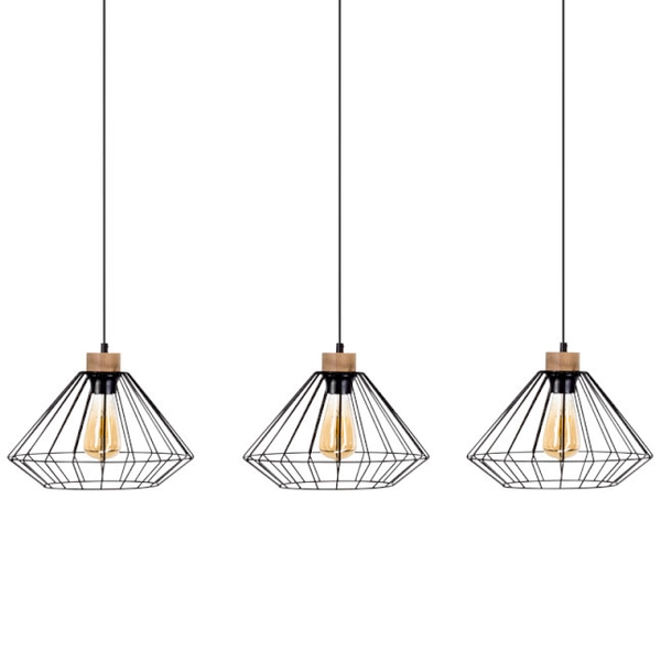 Druciana lampa wisząca RAQUELLE 187119304 metalowy zwis czarny drewno