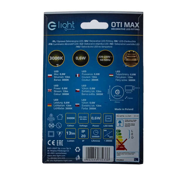 Lampa przyschodowa naścienna Oti EKS4338 LED 0,6W 3000K srebrny biały