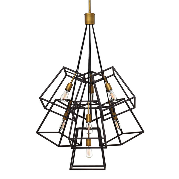 Metalowa lampa wisząca Fulton HK-FULTON-7P loftowa czarna mosiądz