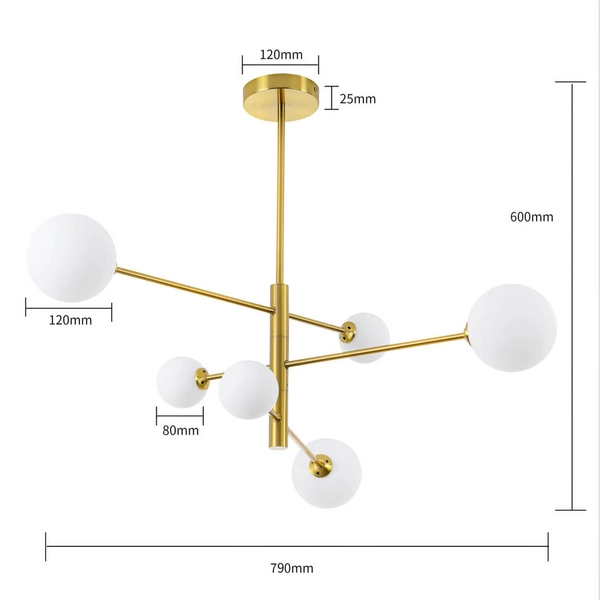 Loftowa LAMPA sufitowa DORADO LP-002/6P Light Prestige metalowa OPRAWA szklane kule plafon molekuły złote białe